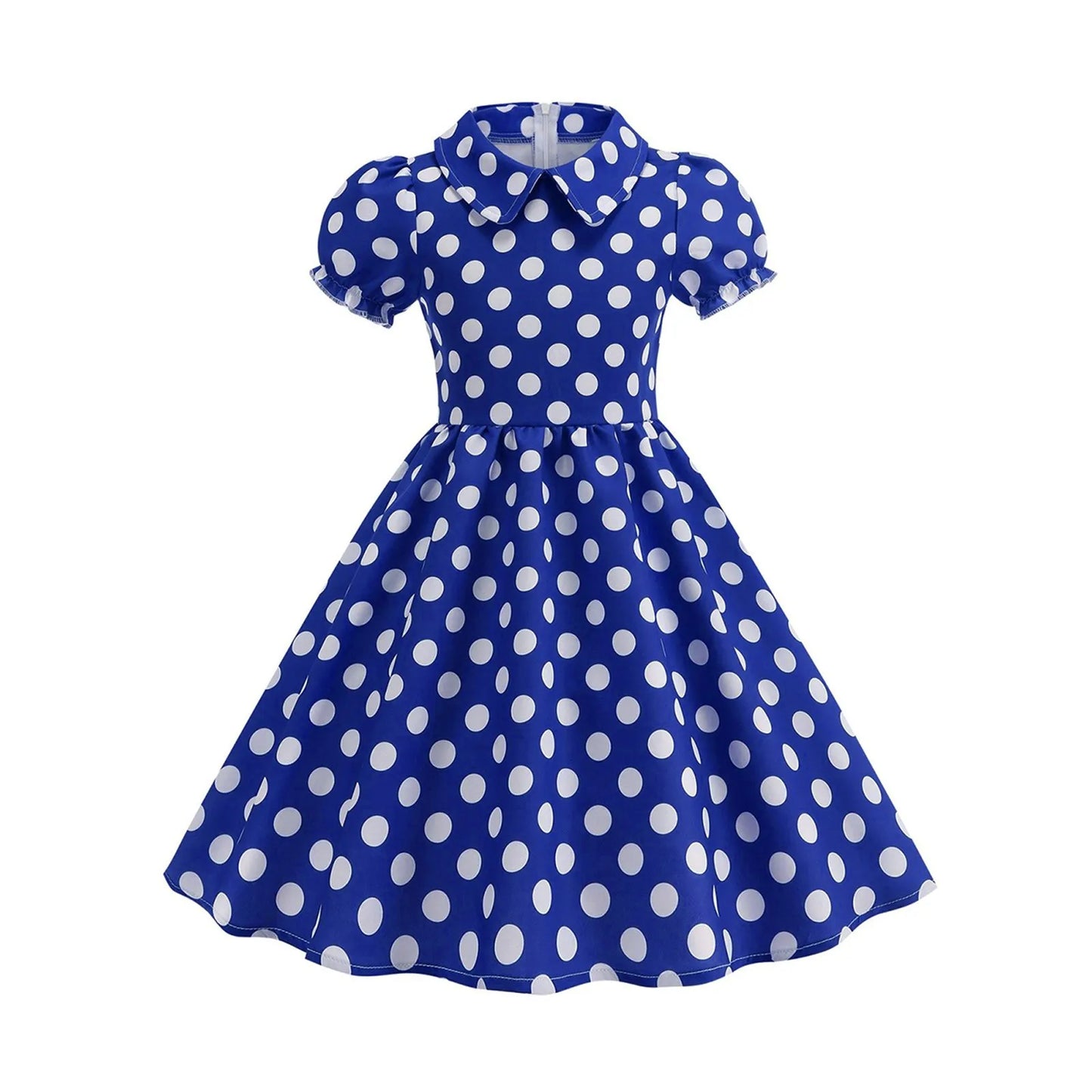 New Fashion Kids Dress For Girls Polka Dot Short-sleeved Children Dress With Baby Collar Daily Girls Casual Costume