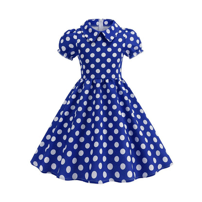 New Fashion Kids Dress For Girls Polka Dot Short-sleeved Children Dress With Baby Collar Daily Girls Casual Costume