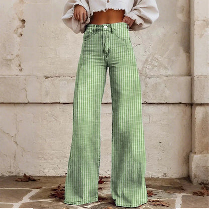 Trendy Color Striped Wide Leg Straight Denim Pants