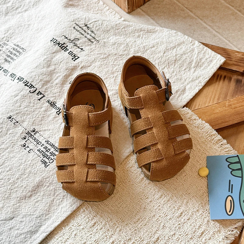 Kids'Casual Shoes Sandals PU Leather Fashion Solid Color Summer Shoes For Girls Buckle Anti-slip Brown White Shoes Size 21-30