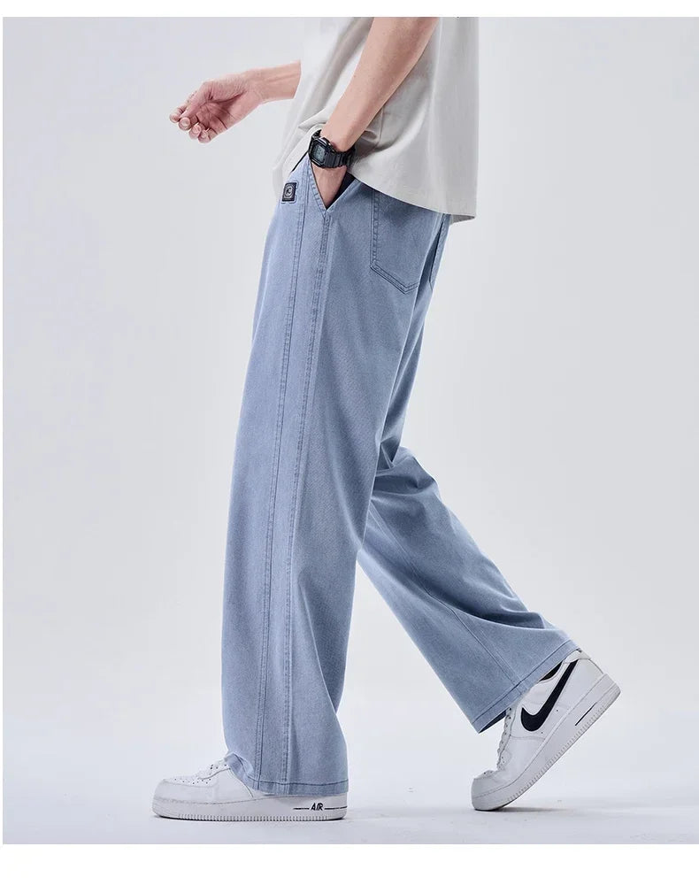 Brand Soft Jeans for Men Spring Thin Draped Comfortable Straight Trousers Drawstring Male Baggy Denim Pants Streetwear