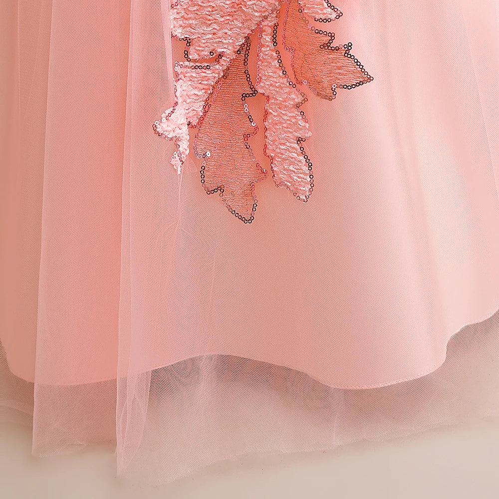 Elegant Party Bridesmaids Girls Dresses Summer Bow Flower Wedding Princess Prom Dress for Girl Tulle Evening Christmas Costumes