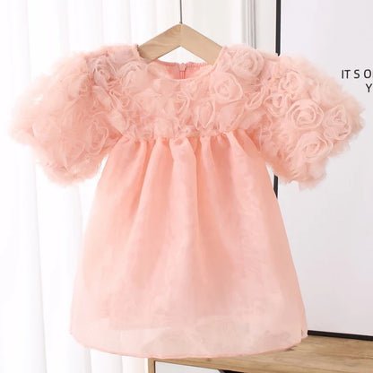 Puff Sleeve Flowers Kids Toddler Girls Dress Summer Cute Baby Girl Dresses for Birthday Party Princess Clothes