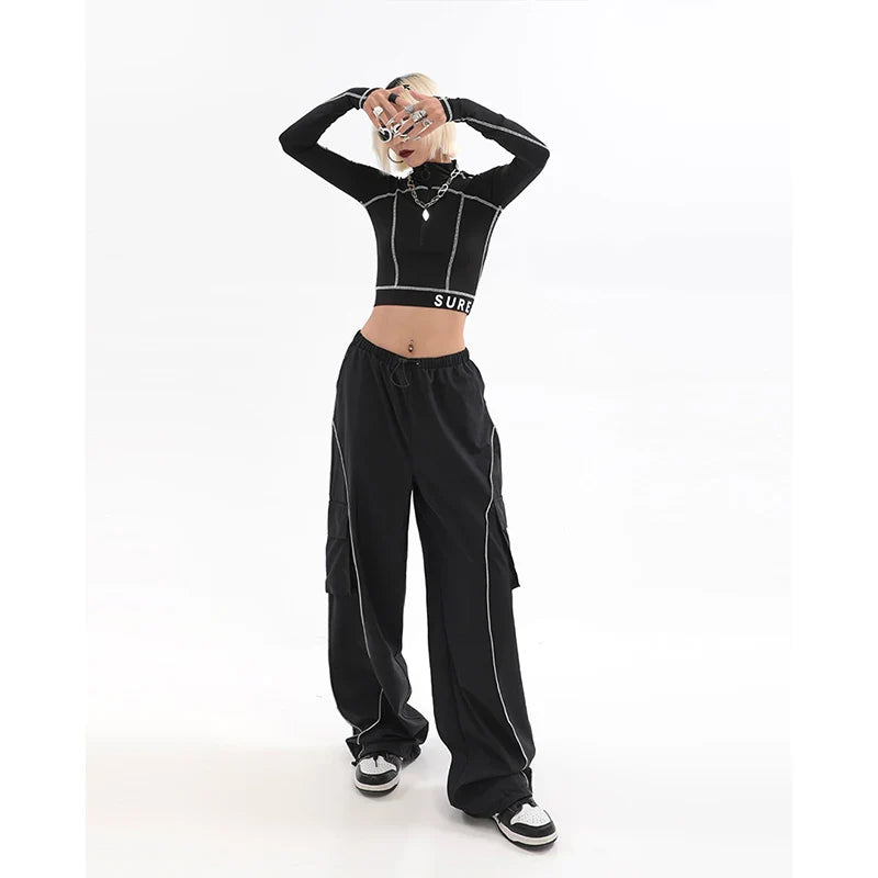 2023 Drawstring Baggy Y2K Cargo Pants Women Low Waist Mopping Sweatpant Trousers Vintage Street Pockets Wide Leg Joggers Pant