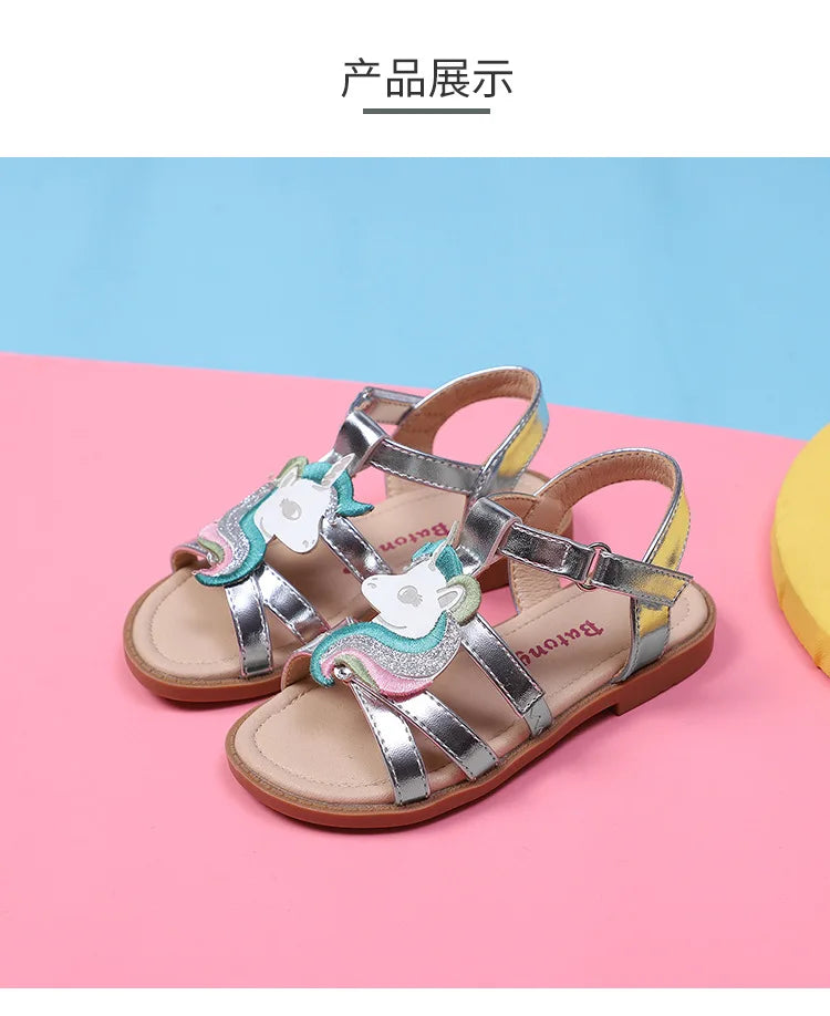 Unicorn Cartoon Girls Sandals High Quality Kids Open-toed Sandals For Girl 2025 Summer Children Beach Swim Shoes Size 25-32
