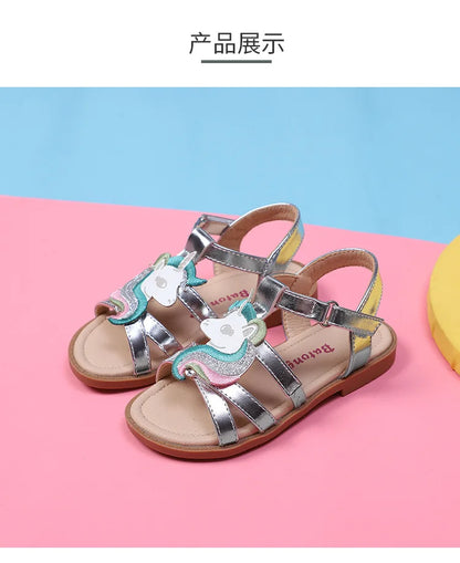 Unicorn Cartoon Girls Sandals High Quality Kids Open-toed Sandals For Girl 2025 Summer Children Beach Swim Shoes Size 25-32