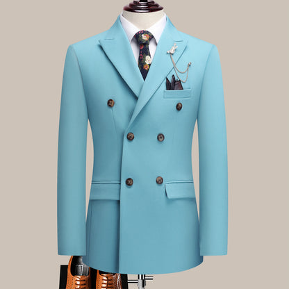 The latest men's solid color suit two-piece set with lapel collar and double breasted buttons for four seasons, men's business s