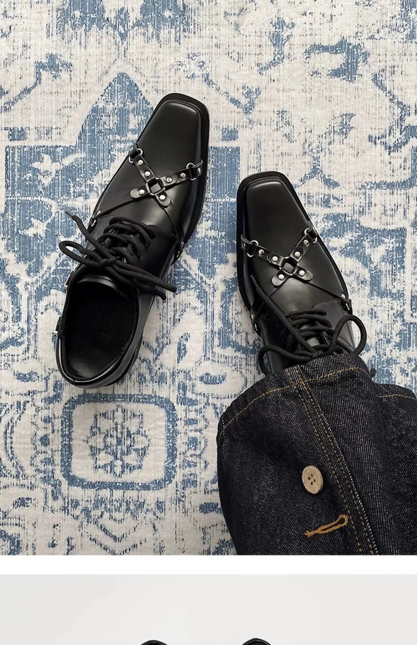 Men's formal leather shoes pointed niche design dark style Oxford shoes strap metal decoration business casual derby shoes