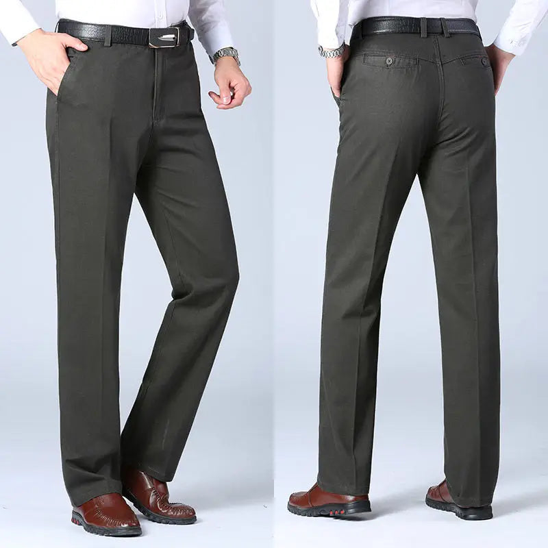 Men's Cotton Suit Pants Smart Casual Straight Solid Color Dress Trousers Men Four Seasons Loose Formal Office Full Length Pants
