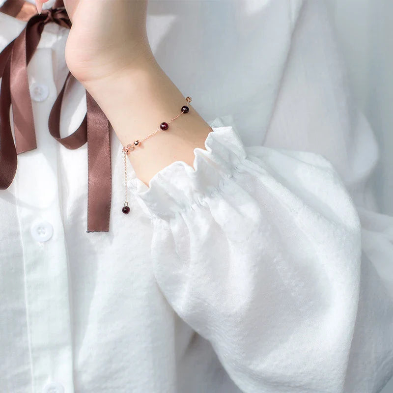Fashion Rose Gold Color Purple Crystal Bracelet For Women Lucky Classic 925 Sterling Silver Bead Charm S925 Fine Jewelry