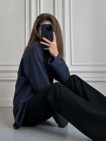 Women Summer 100% Cotton T-shirt Bottoming Spring Basic Fashionable Solid Lady Long Sleeve Loose Tops Shirts