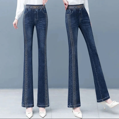 Women's high and thin micro jeans fashion highwaisted flared pants stretch elastic waist jeans