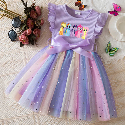 My Little Ponys Girls Dress for Sequins Toddler Girls Rainbow Tulle Sweet Kids Princess Dress for Girls Party Gift