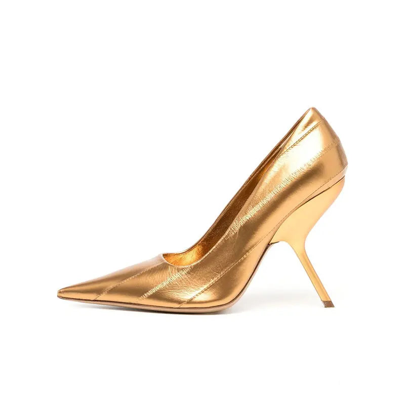 Brand Fashion Show Silvery 9cm High Heel Spring Autumn New Irregular Heels Black Red Pointed Sexy Women's Single Shoes Size 43