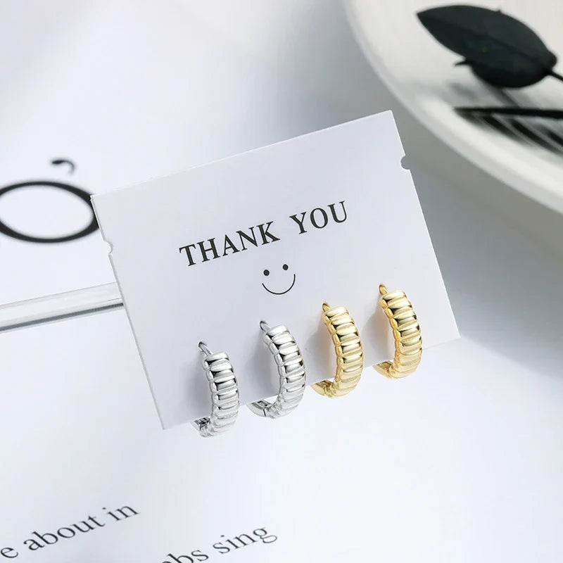 925 Sterling Silver Minimalist Geometry Pleated Huggies Ear Buckle for Women Fashion French Party Hoop Earring Jewelry
