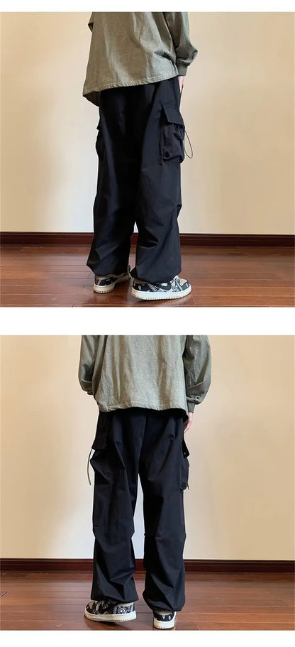 Streetwear 2025 New Spring Harem Multicolored Casual Pants Men Elastic Waist Solid Color Cargo Pants Multi Pocket Baggy Pants