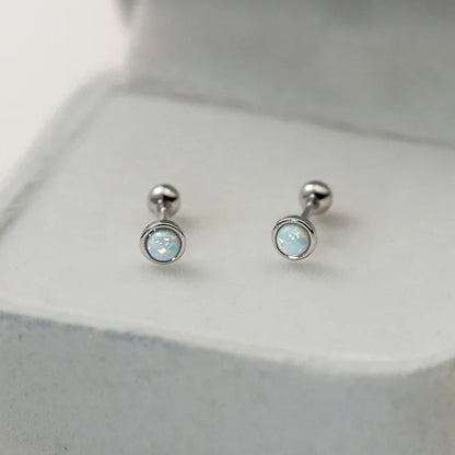 925 Sterling Silver Simple Luxury Opal Screw Bead Stud Earrings for Women Fashion Ear Bone Piercing Jewelry Accessories