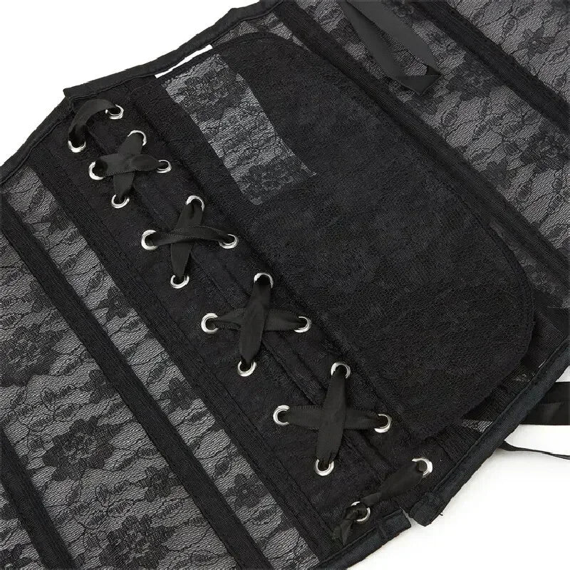 Women Underbust Corset Tops Black White Transparent Mesh Lace Bustier Plastic Bones Basques Body Shaper Waist Cincher Korset