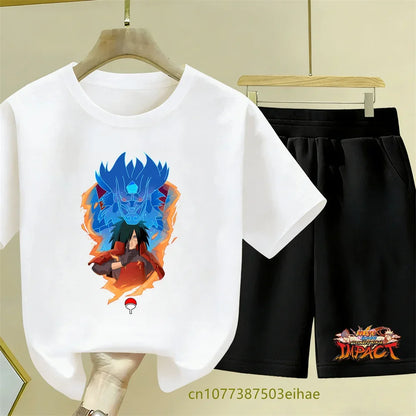 Naruto Children's 2-Piece Set Classic Anime Style Short Sleeve Top Casual Shorts Summer Outfit Specially Designed For Boys Girls