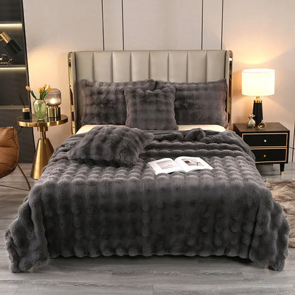 Super Soft Bubble Rabbit Velvet Blankets Multi Purpose All Seasons Air Conditioning Plush Blanket Solid Sofa Cover for Home