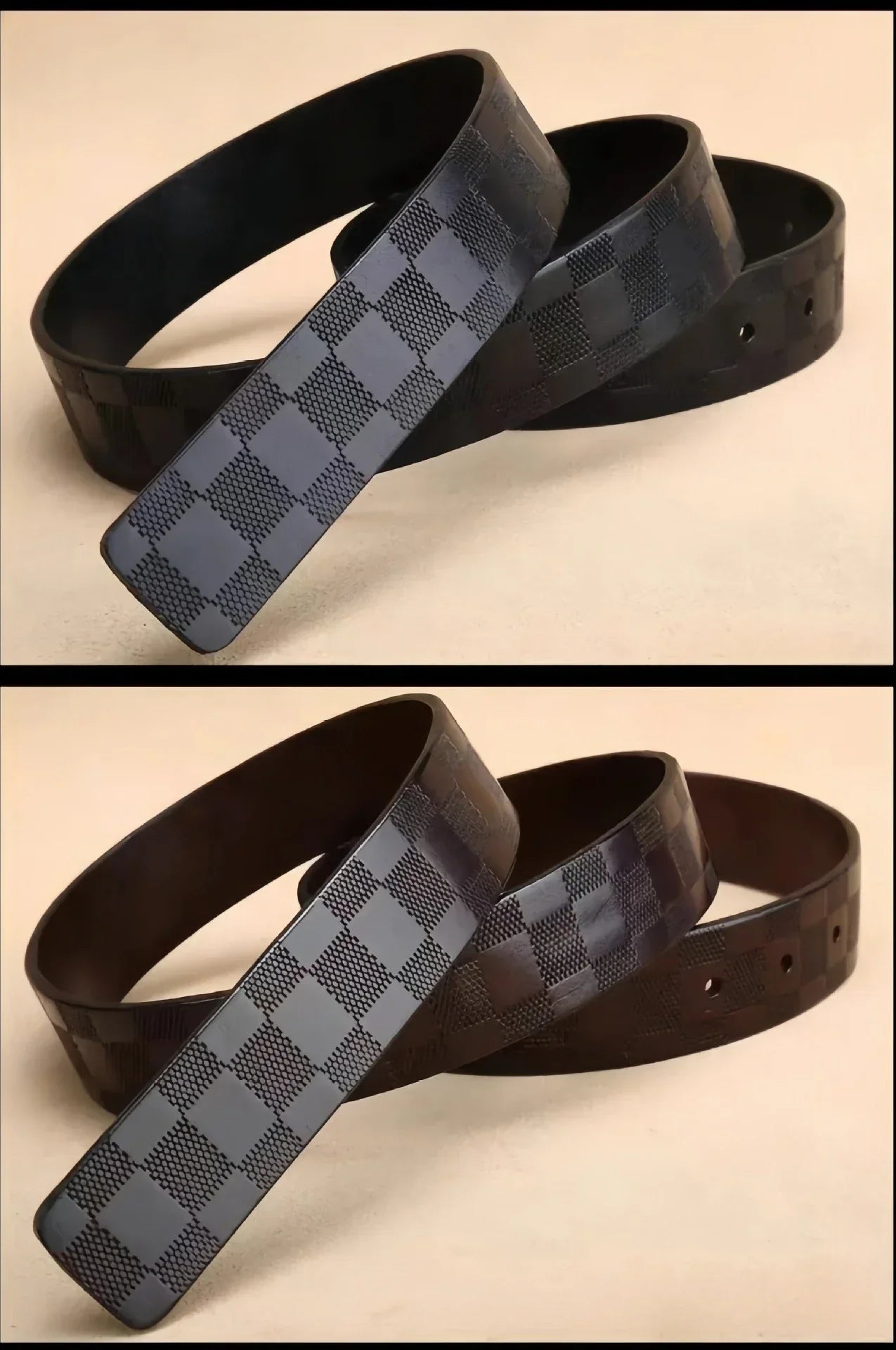 Light Luxury Mens Leather Belt Smooth Buckle Genuine Cowhide Perforated Pattern Fashion Trendy High End Versatile