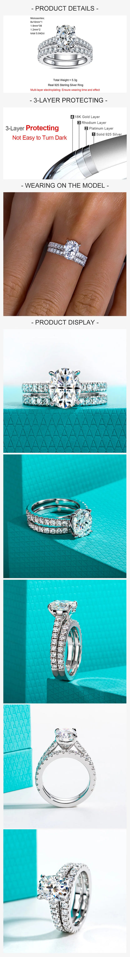 3ct (Total 4.042ct) Oval Cut D Color Moissanite Bridal Ring Set Wedding Band Silver Rings With Cer Jewelry Wholesale