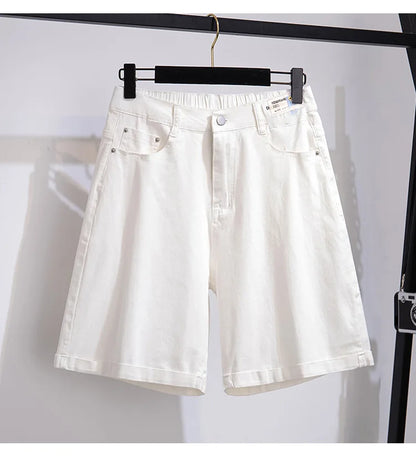 150Kg Plus Size Women's Five-Point Denim Shorts Hip 150 Summer High-Waist Loose Wide Leg Pants Blue Black 5XL 6XL 7XL 8XL 9XL