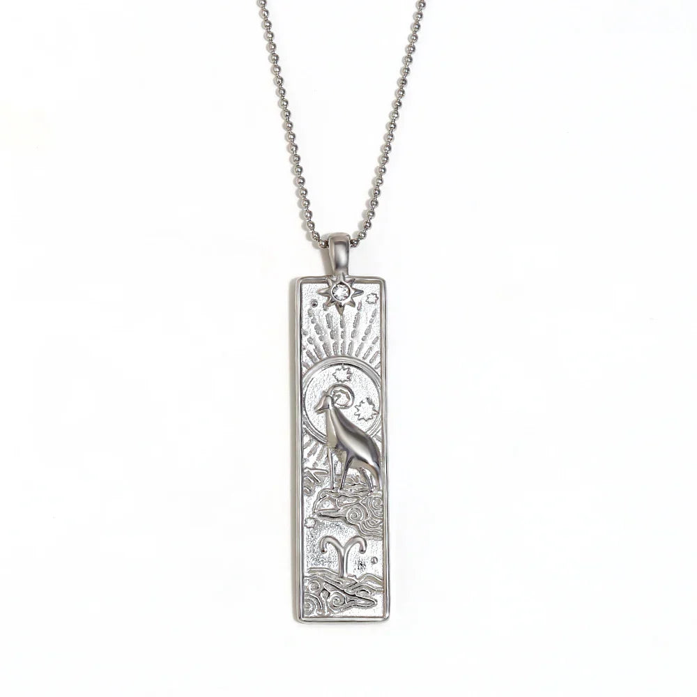 18k Gold Plated Rectangle Shape 12 Constellation Pendant Necklace Stainless Steel Waterproof Fashion Women's Jewelry