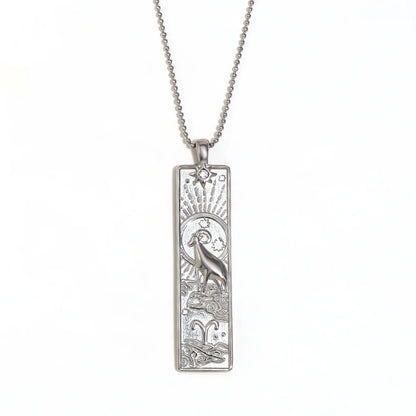 18k Gold Plated Rectangle Shape 12 Constellation Pendant Necklace Stainless Steel Waterproof Fashion Women's Jewelry