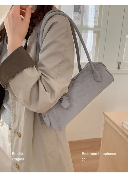 Vintage Suede Long Shoulder Bag 2026 New Women Shoulder Bag Luxury Ladies Handbag Female Commuter Shopping Underarm Bag