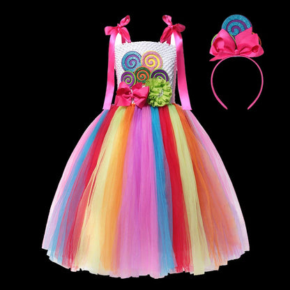 Purim 2026 Girls Disguise Candy Dress Children Colorful Dress Carnival Birthday Party Gift for Girls Lollipop Cosplay Costume