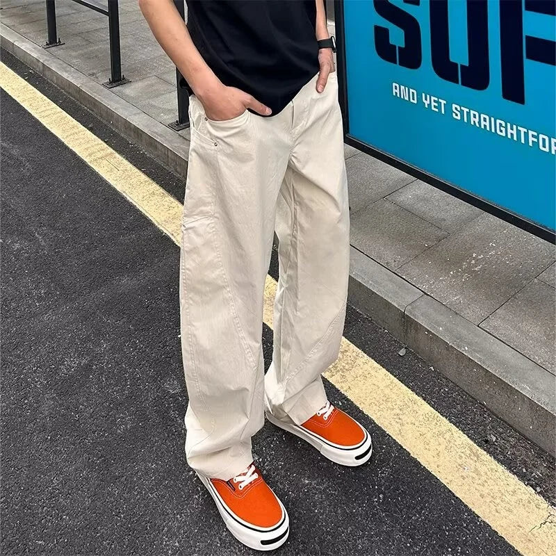 Off-white Ice Silk Quick-drying Work Pants for Men's Summer Thin Straight-leg Scimitar Pants American Cleanfit Casual Pants Man