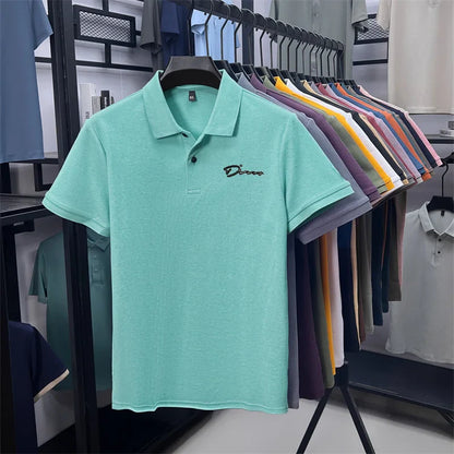 cotton100% hot sale men's new short sleeve polo shirt summer lapel letter printing ventilate t-shirt business classic mans wear