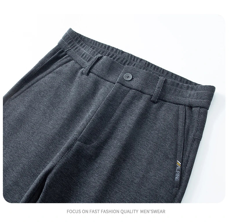 Men's Winter Casual Pants Thick Fleece Warm Elastic Waist Straight Slim Trousers Light Business Comfort Daily Wear Thermal Pants