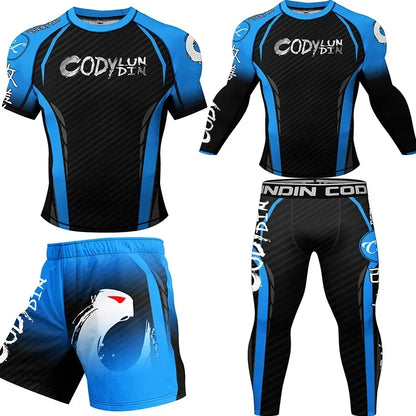 Rashguard MMA T-shirt+Pants Suit Men 4PCS/Set Jiu Jitsu Brazilian Grappling Bjj Boxing Rash Guard Sport Jerseys Fighting Shorts
