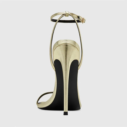 New Red High Heel Sandals with Women's Thin Heel, Metal Leather Strap, Black Sexy, Open toed Style, Foot Ring33-46