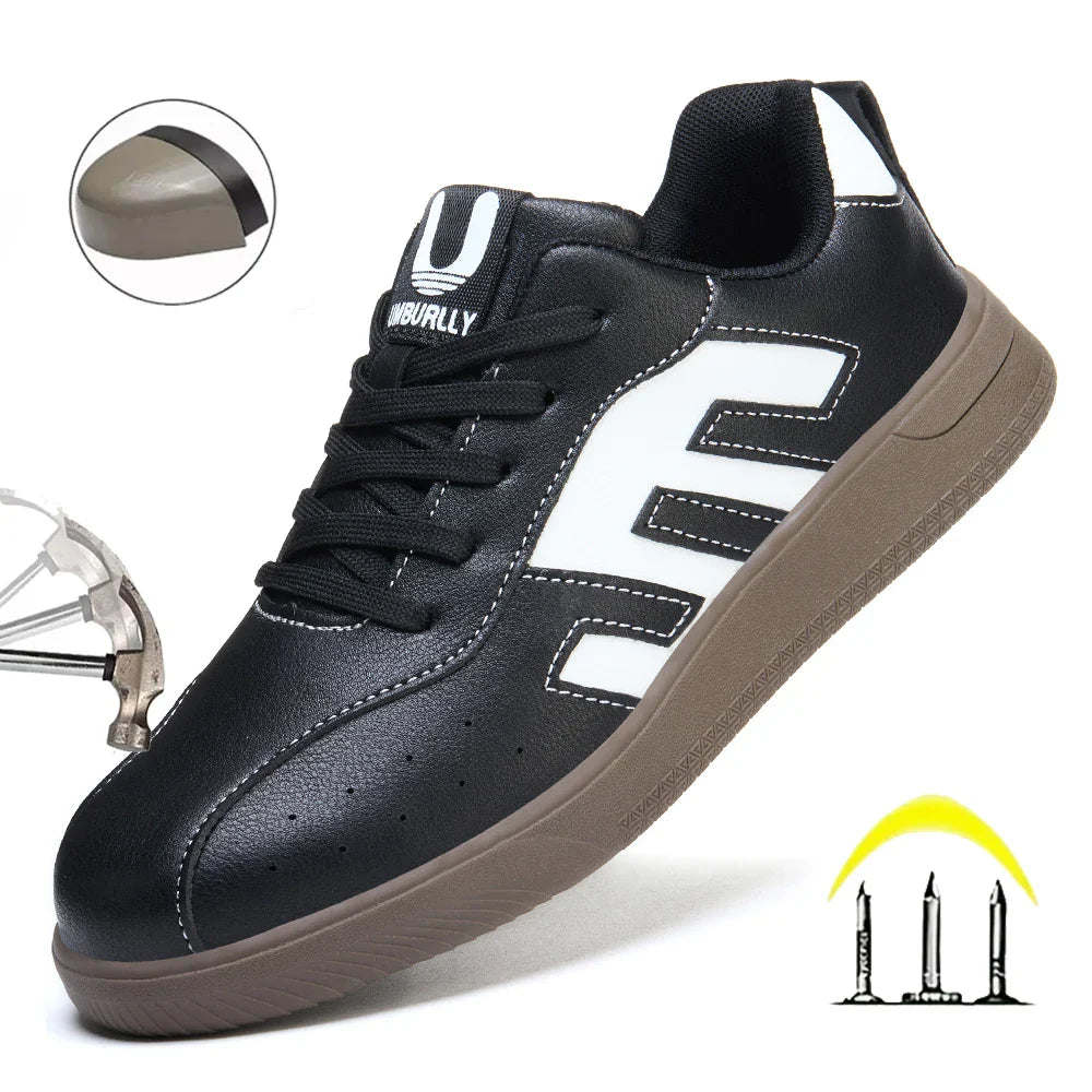 Ladies Safety Shoes Steel Toe Anti- Crush Lightweight Kevlar Work Shoes Fashionable Black And White Casual Protection Footwear