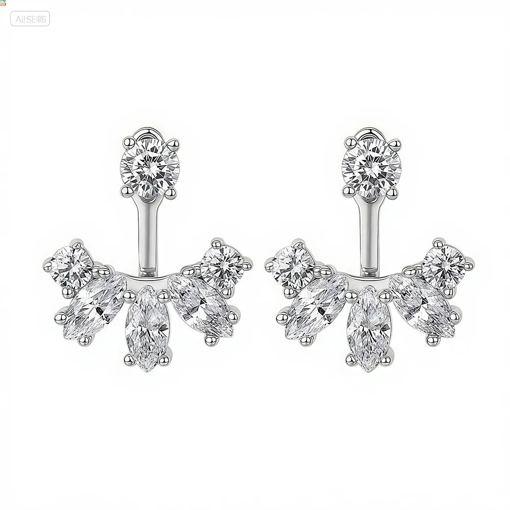 Round/Marquise Cut Moissanite Diamond Stud Earrings with Certificates S925 Silver Detachable Earcuff Drop Earring for Women