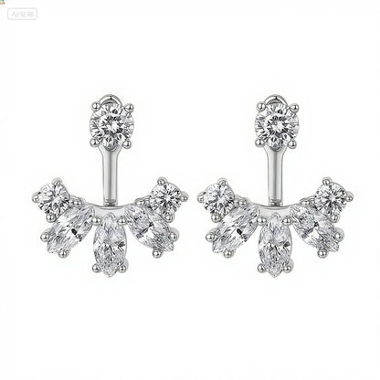 Round/Marquise Cut Moissanite Diamond Stud Earrings with Certificates S925 Silver Detachable Earcuff Drop Earring for Women