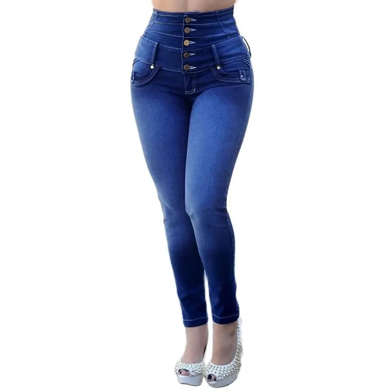 Women Skinny Jeans High Waist Button Denim Pants