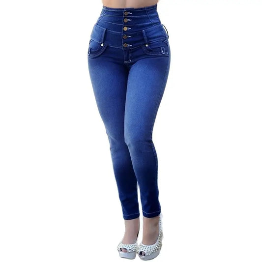 Women Skinny Jeans High Waist Button Denim Pants