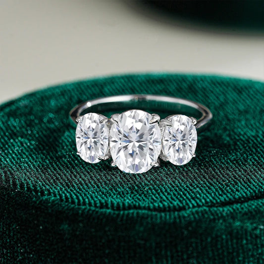 Full Oval Cut Mossanite Lab Diamond Ring 925 Sterling Sliver with Gold Plated Rings for Women Party Jewelry Ladies Band