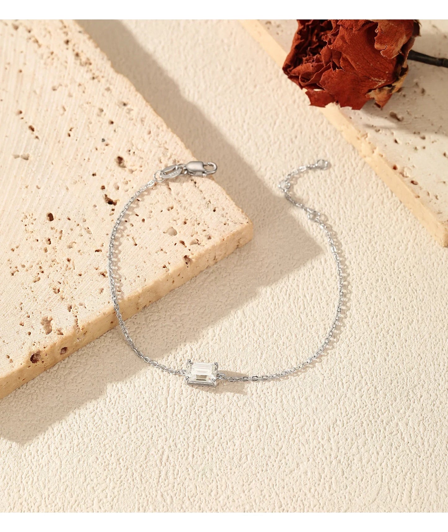 Emerald Cut D Color Rectangle Moissanite Bracelet 925 Sterling Silver Luxury Link Chain Bracelet For Women Fine Jewelry