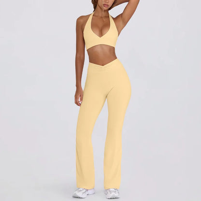 Women's Yoga Suits Camisole Backless Nude Beautiful Back Neck Hanging Bra Flared Pants Fitness Set