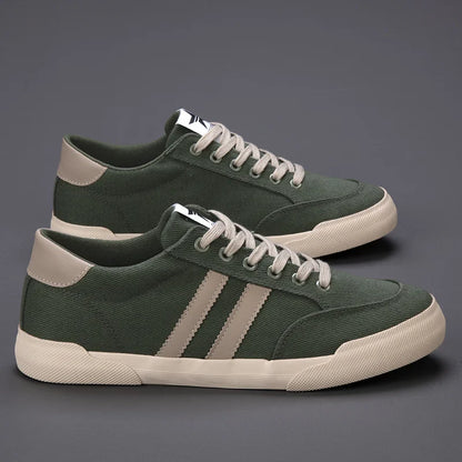 Retro Green Vulcanize Shoes Men Breathable Leisure Shoes For Men Lightweight Flat Casual Canvas Sneaker