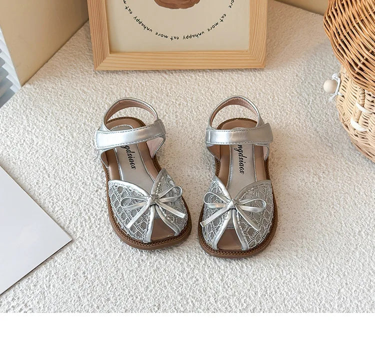 New Summer Girls Sandals Princess Beach Shoes Braided Peep-toe Kids Sandals Butterfly-knot Sweet Soft Breathable Footwear I10317