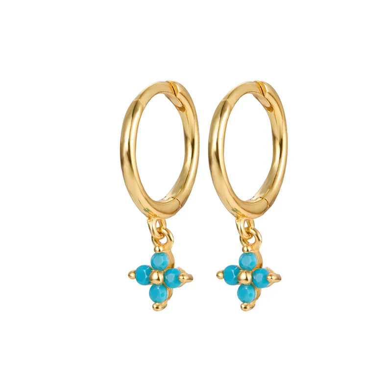 925 Sterling Silver Romantic Color Zircon Three-petal Flower Stud Earrings for Women Fashion Huggies Piercing Jewelry