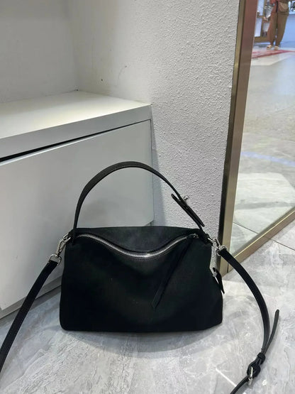 Genuine Leather Fashion Autumn Winter Boston Tote Soft Matte Suede Cow Leather Women's Handbag Shoulder Crossbody Bag For Women