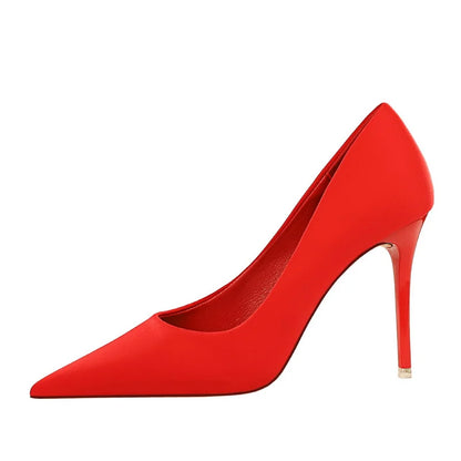 Women 7.5cm 10.5cm High Heels Scarpins Silk Satin Pumps Lady Quality Green Purple Fetish Wedding Bridal Mid Low Heels Prom Shoes