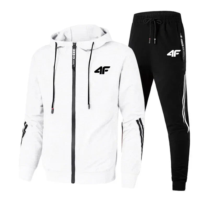 4F Print Zipper Long Sleeve Set Men Casual Outfit Fashion Streetwear Tracksuit Comfortable Loungewear